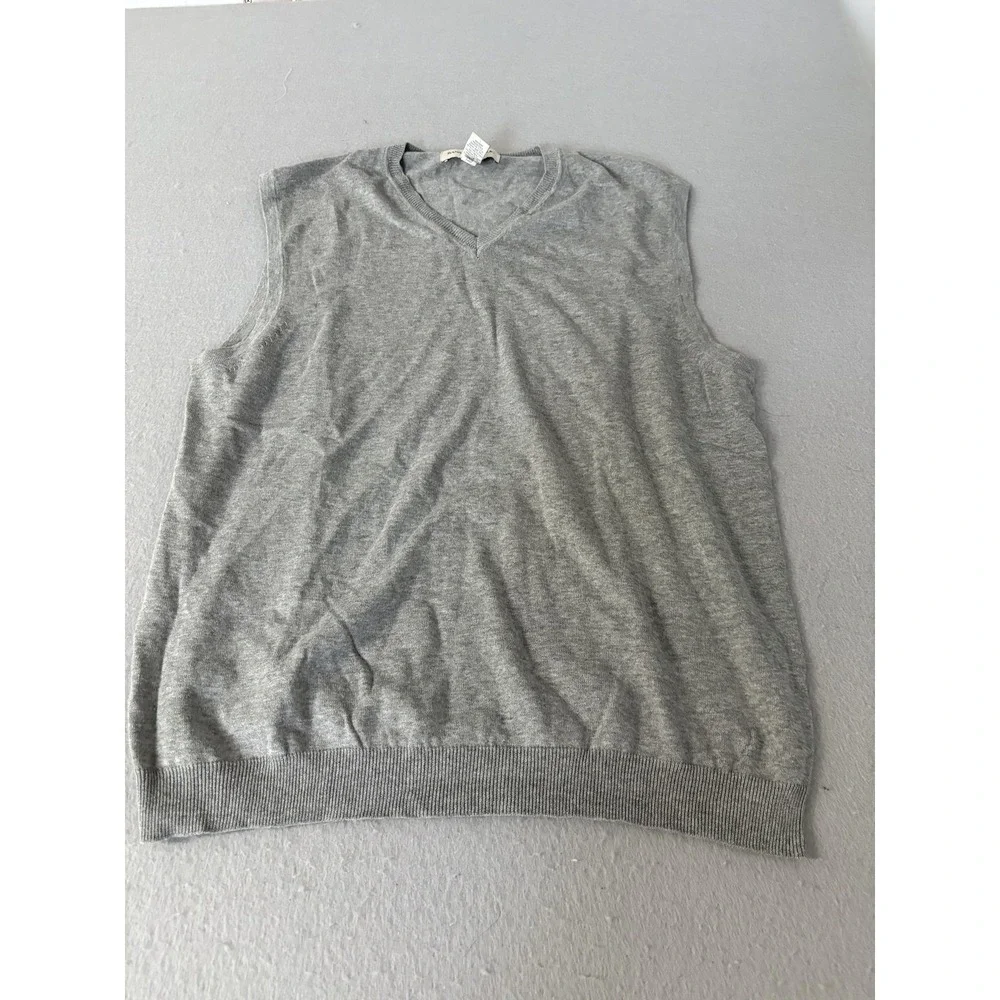 Banana Republic Sweater Vest Mens Large Gray V Neck 100% Cotton Pullover Classic